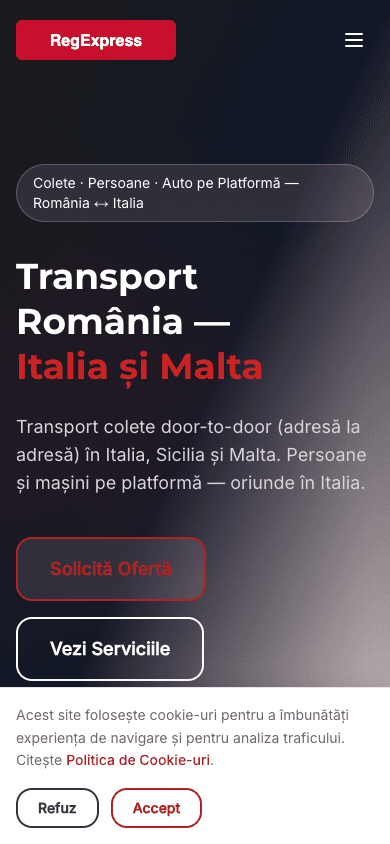 RegExpress — site transport România Italia, versiune mobilă