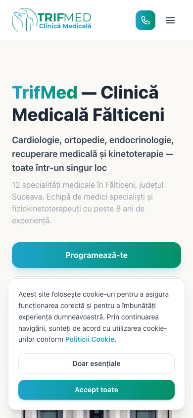 TrifMed — site clinică medicală Fălticeni, versiune mobilă